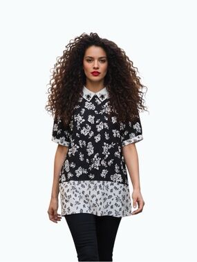Faith and Joy LA Floral Embellished Collar Blouse Size M